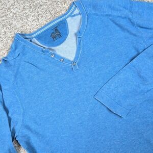 Raffi Mens Blue Long Sleeve Henley Shirt Cotton Casual Top Large‎